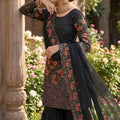 Stylish Black Fendy Silk Floral Embroidered Sharara Suit with Dupatta
