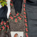 Stylish Black Fendy Silk Floral Embroidered Sharara Suit with Dupatta
