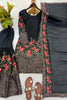 Stylish Black Fendy Silk Floral Embroidered Sharara Suit with Dupatta