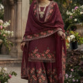 Elegant Maroon Fendy Silk Floral Embroidered Sharara Suit with Dupatta