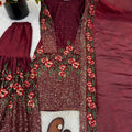 Elegant Maroon Fendy Silk Floral Embroidered Sharara Suit with Dupatta