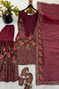 Elegant Maroon Fendy Silk Floral Embroidered Sharara Suit with Dupatta