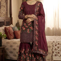 Elegant Maroon Fendy Silk Floral Embroidered Sharara Suit with Dupatta