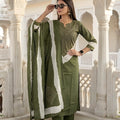 Elegant Olive Green Readymade Straight Salwar Suit with Dupatta for Women