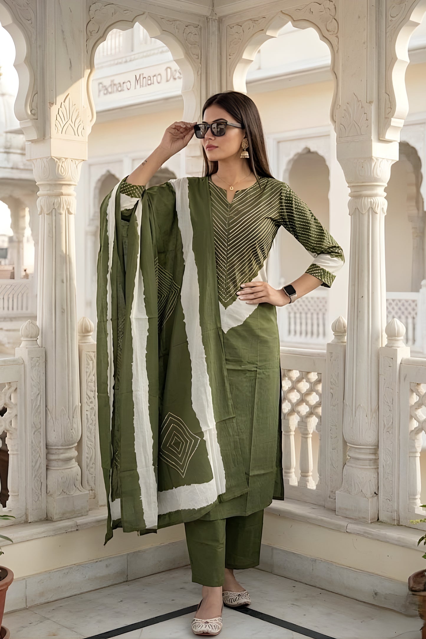 Elegant Olive Green Readymade Straight Salwar Suit with Dupatta for Women