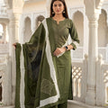 Elegant Olive Green Readymade Straight Salwar Suit with Dupatta for Women