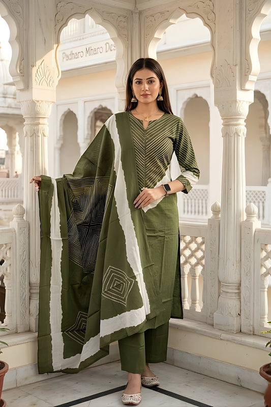 Elegant Olive Green Readymade Straight Salwar Suit with Dupatta for Women