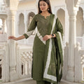 Elegant Olive Green Readymade Straight Salwar Suit with Dupatta for Women