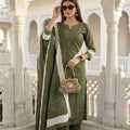 Elegant Olive Green Readymade Straight Salwar Suit with Dupatta for Women