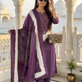 Stylish Purple Readymade Straight Salwar Suit with Dupatta for Women