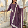 Stylish Purple Readymade Straight Salwar Suit with Dupatta for Women