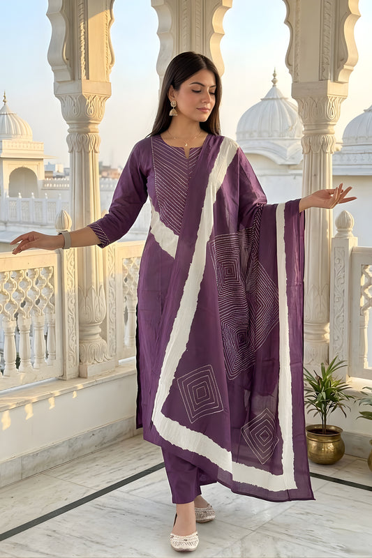 Stylish Purple Readymade Straight Salwar Suit with Dupatta for Women