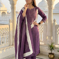 Stylish Purple Readymade Straight Salwar Suit with Dupatta for Women