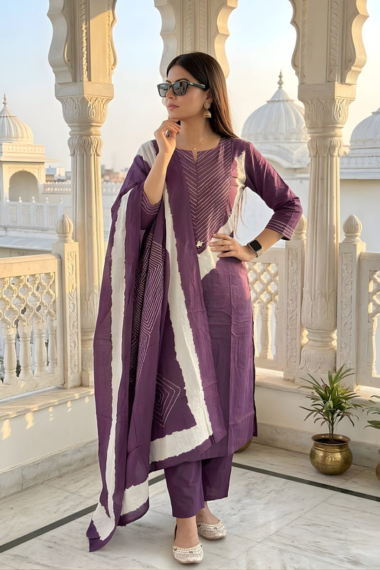 Stylish Purple Readymade Straight Salwar Suit with Dupatta for Women