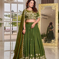 Elegant Olive Green Vichitra Silk Embroidered Lehenga Choli with Dupatta for Women