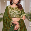 Elegant Olive Green Vichitra Silk Embroidered Lehenga Choli with Dupatta for Women