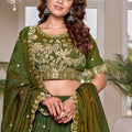 Elegant Olive Green Vichitra Silk Embroidered Lehenga Choli with Dupatta for Women