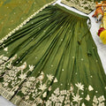 Elegant Olive Green Vichitra Silk Embroidered Lehenga Choli with Dupatta for Women
