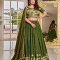 Elegant Olive Green Vichitra Silk Embroidered Lehenga Choli with Dupatta for Women