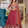 Superb Pink Vichitra Silk Embroidered Lehenga Choli with Dupatta for Women