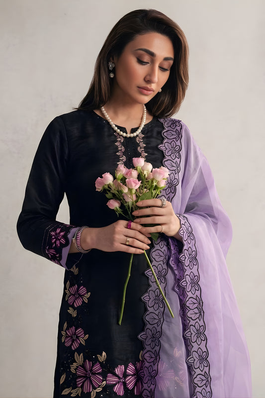 Stunning Black Roman Glass Silk Embroidered Readymade Salwar Suit with Dupatta for Women