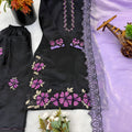 Stunning Black Roman Glass Silk Embroidered Readymade Salwar Suit with Dupatta for Women