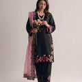Beautiful Black Roman Glass Silk Embroidered Readymade Salwar Suit with Pink Dupatta for Women