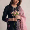 Beautiful Black Roman Glass Silk Embroidered Readymade Salwar Suit with Pink Dupatta for Women