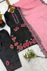 Beautiful Black Roman Glass Silk Embroidered Readymade Salwar Suit with Pink Dupatta for Women