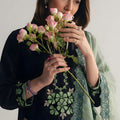 Elegant Black Roman Glass Silk Embroidered Readymade Salwar Suit with Green Dupatta for Women