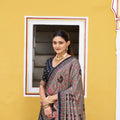 Elegant Grey Tasar Silk Printed Lehenga Choli with Black Blouse and Dupatta for Women