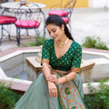Stylish Mehendi Green Tasar Silk Printed Lehenga Choli with Blouse and Dupatta for Women