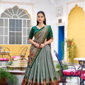 Stylish Mehendi Green Tasar Silk Printed Lehenga Choli with Blouse and Dupatta for Women