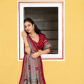 Trendy Brown Tasar Silk Printed Lehenga Choli with Red Blouse and Dupatta for Women