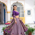 Impressive Lavender Tasar Silk Printed Lehenga Choli with Purple Blouse and Dupatta for Women