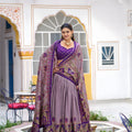 Impressive Lavender Tasar Silk Printed Lehenga Choli with Purple Blouse and Dupatta for Women