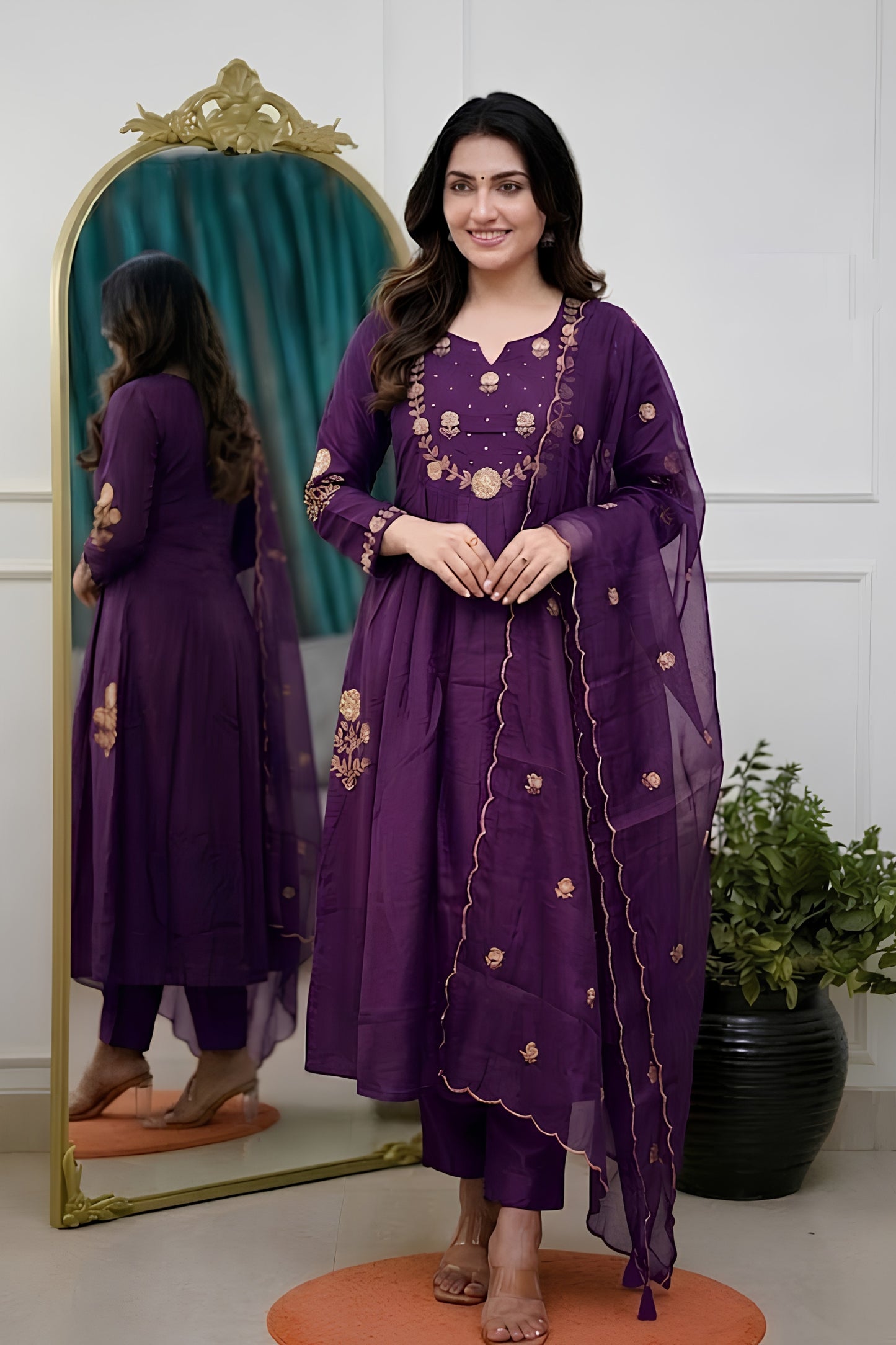 Elegant Purple Chanderi Silk Embroidered Readymade Salwar Suit with Dupatta for Women