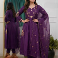 Elegant Purple Chanderi Silk Embroidered Readymade Salwar Suit with Dupatta for Women