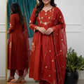 Gorgeous Red Chanderi Silk Embroidered Readymade Salwar Suit with Dupatta for Women