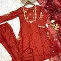Gorgeous Red Chanderi Silk Embroidered Readymade Salwar Suit with Dupatta for Women