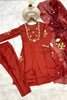 Gorgeous Red Chanderi Silk Embroidered Readymade Salwar Suit with Dupatta for Women
