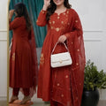 Gorgeous Red Chanderi Silk Embroidered Readymade Salwar Suit with Dupatta for Women