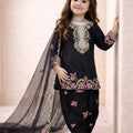 Elegant Black Crepe Embroidered Readymade Salwar Suit with Dupatta for Girls
