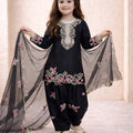 Elegant Black Crepe Embroidered Readymade Salwar Suit with Dupatta for Girls