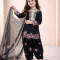 Elegant Black Crepe Embroidered Readymade Salwar Suit with Dupatta for Girls