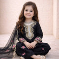 Elegant Black Crepe Embroidered Readymade Salwar Suit with Dupatta for Girls