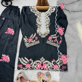 Elegant Black Crepe Embroidered Readymade Salwar Suit with Dupatta for Girls