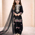 Elegant Black Crepe Embroidered Readymade Salwar Suit with Dupatta for Girls