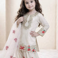 Cute Off White Crepe Embroidered Readymade Salwar Suit with Dupatta for Girls