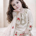 Cute Off White Crepe Embroidered Readymade Salwar Suit with Dupatta for Girls